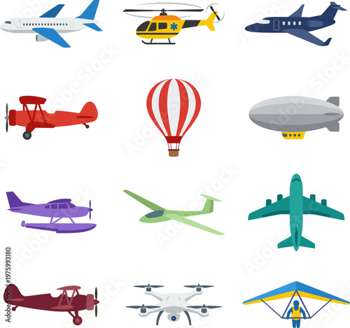 Collection of Diverse Aircraft and Flying Vehicles.