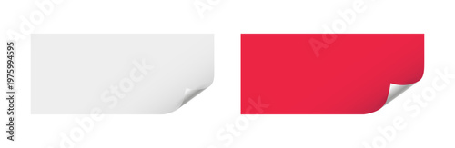 White and red stickers with curled edge element, curl corner of paper sheet