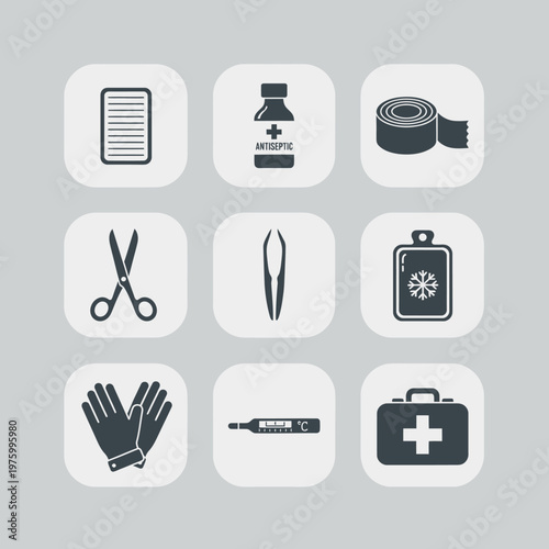 Medical First Aid Kit Icons.