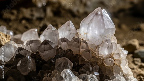 Captivating cluster of quartz crystals illuminating the earth's geological beauty