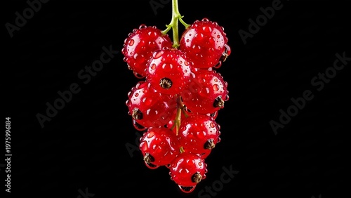 Captivating cluster of shiny red currants adorned with glistening water droplets isolated on a