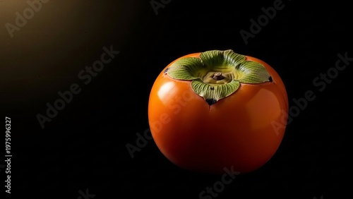 Captivating composition showcasing a vibrant persimmon against a dark backdrop creating contrast