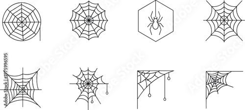 Set of Spider Web and Spider Icons for Halloween, Spooky, and Horror Design Projects