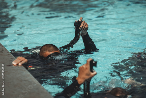 young man in a scuba mask