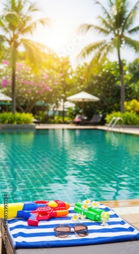 Summer Vacation Poolside Fun: Water Guns, Sunglasses & Palm Trees