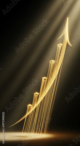 Golden financial growth chart with arrow pointing up, symbolizing success and profit