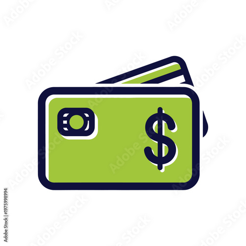 Illustration of two green credit cards with a dollar sign, symbolizing finance and payment methods