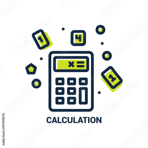 Illustration of a calculator surrounded by geometric shapes, symbolizing calculation and mathematics