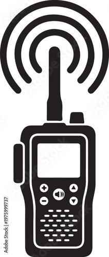 Black silhouette of a walkie-talkie radio with signal waves communication transmission wireless broadcast connection portable equipment technology transceiver