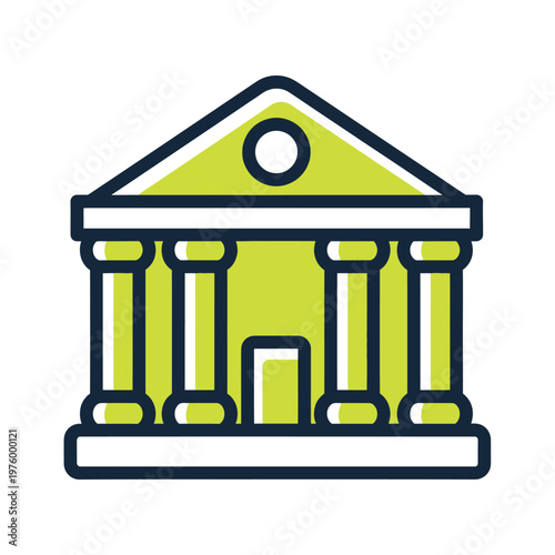 Neoclassical building illustration with green facade and columns, architectural icon, vector illustration