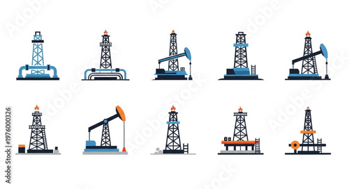 Oil Rig Collection - Diverse Industrial Structures for Energy Production.