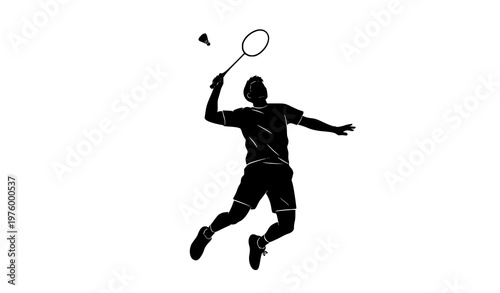 Badminton player jump smash silhouette athletic sports vector isolated
