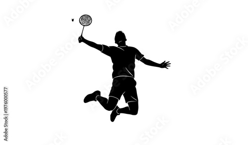 Badminton player jumping smash silhouette isolated athletic sport action vector illustration