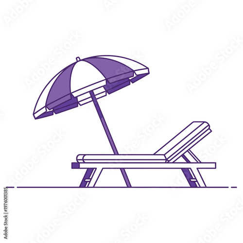 Beach lounge chair with umbrella, outdoor relaxation and recreation concept