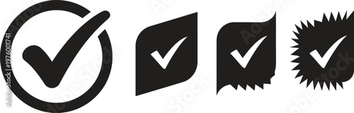 Four distinct checkmark icons a visual exploration of approval and validation symbols in black and white