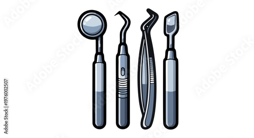 Set of professional dental instruments for teeth examination and hygiene vector illustration