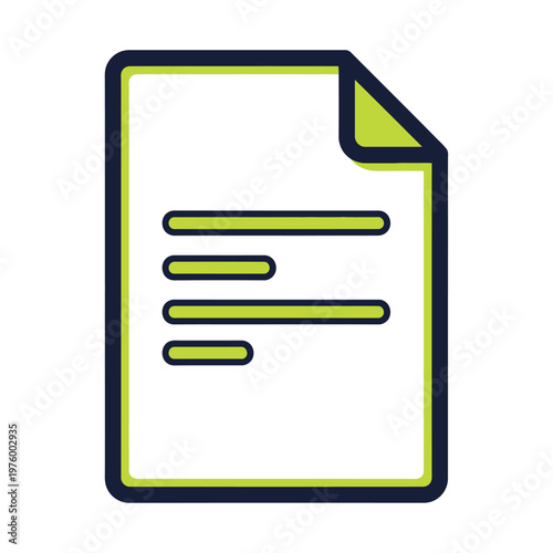 Minimalist icon of a document with three green horizontal lines on a white page, modern design