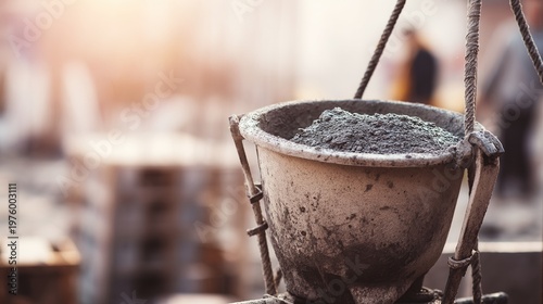 slurry. A cement mixer on a construction site with grey slurry inside. safety posters, maintenance manuals, designed for industrial assembly lines and welding operations.