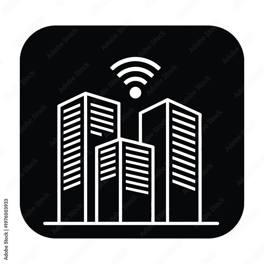 Obraz premium Cityscape with WiFi signal icon smart buildings connected technology