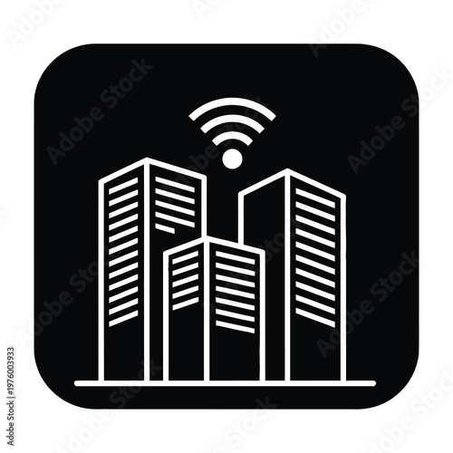 Cityscape with WiFi signal icon smart buildings connected technology