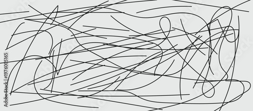 Abstract pattern of chaotic scribbles and intersecting lines on minimalist background