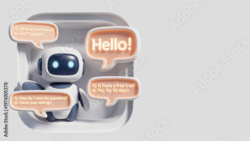 AI Customer Service Agent — Hello FAQ Q&A Bubbles, Copy Space