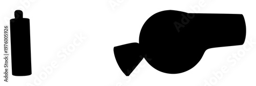 Whistle set with black silhouette on white background featuring musical instrument, single line, silhouette design with vector illustration and minimalism