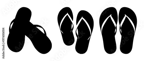 Flip Flops set with minimal black silhouette background featuring footwear, beachwear, sandals with summer and vacation seaside, travel, summer fun