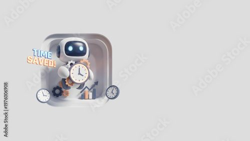 AI Time-Saving Agent — Neumorphic 3D Icon with Copy Space