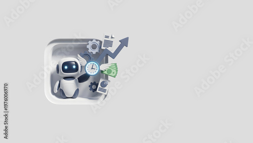 AI Time-Saving Agent — Neumorphic 3D Icon with Copy Space