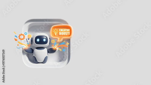 AI Creativity Agent — Neumorphic 3D Icon with Copy Space