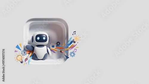 AI Creativity Agent — Neumorphic 3D Icon with Copy Space
