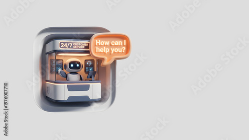 AI Customer Support Agent — Neumorphic 3D Icon with Copy Space