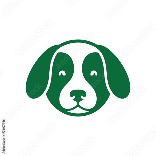 Simple green and white stylized dog face icon with floppy ears and expressive eyes
