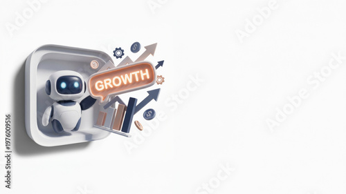 AI Business Growth Agent — Neumorphic 3D Icon with Copy Space