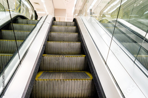 In-Store Customer Parallel Escalators with Handrails and Glass Side Panels