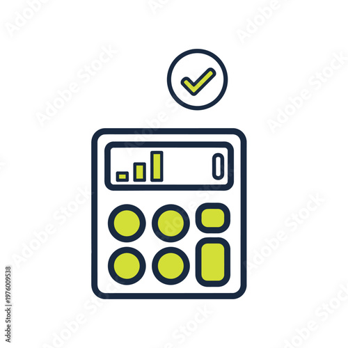 Modern calculator with check mark icon, financial success concept, bright colors, business illustration