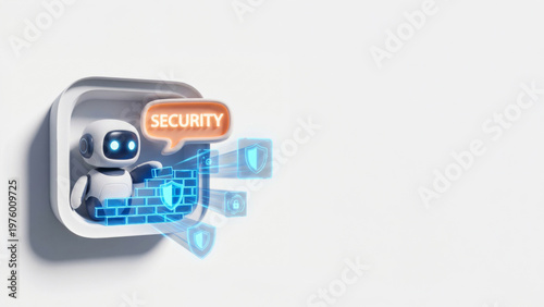 AI Cybersecurity Agent — Neumorphic 3D Icon with Copy Space