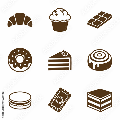 Variety of sweet baked dessert foods.