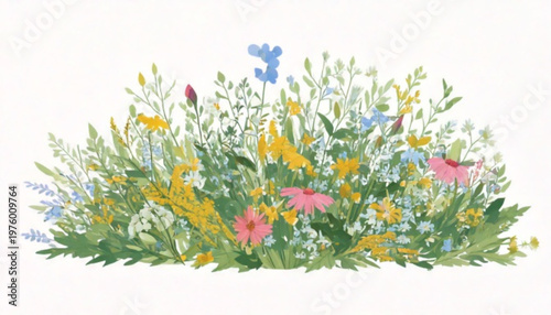 Vibrant wildflower meadow illustration showcasing diverse floral species in full bloom.