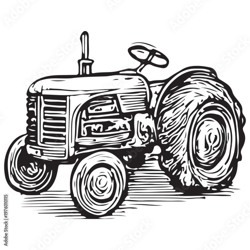 Vintage Farm Tractor Icon Agriculture Machinery Rural Field Work Equipment Illustration