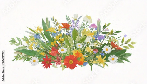 Vibrant floral arrangement showcasing a diverse array of colorful blossoms and lush greenery.