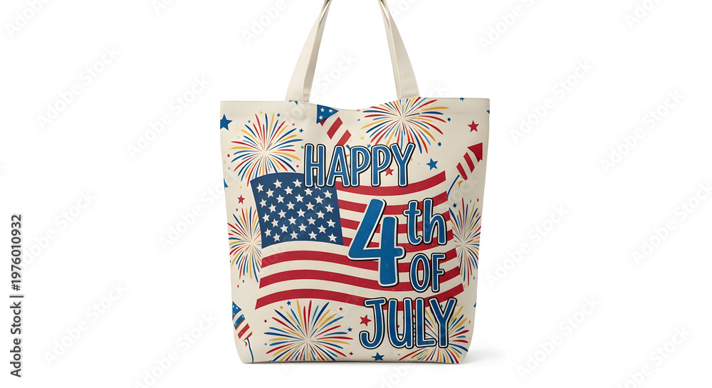 Fototapeta premium A festive tote bag with a Happy 4th of July design on a white background
