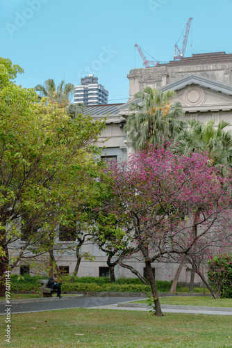 Taipei 228 Peace Park with Spring Flowers in Taiwan