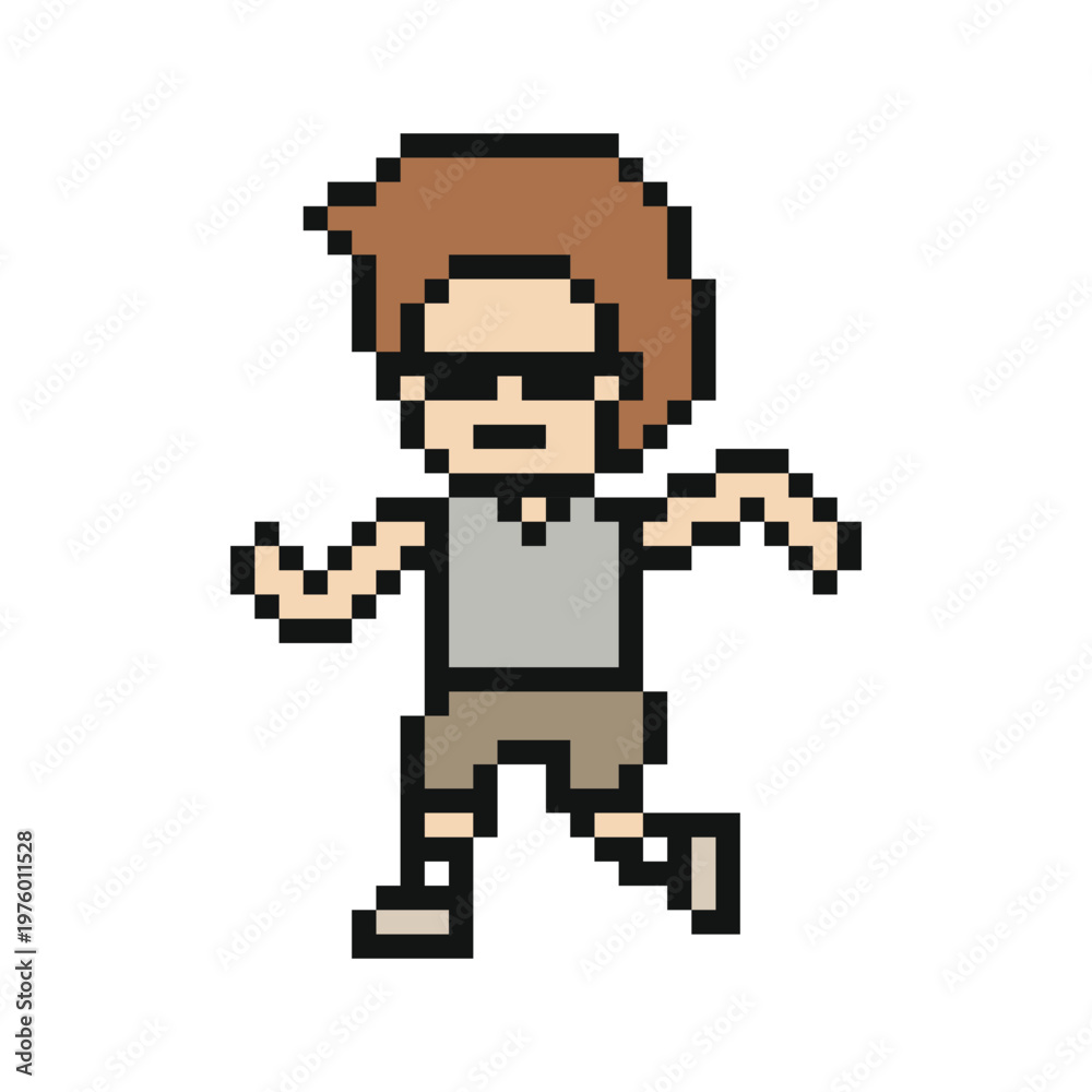 Fototapeta premium Cartoon running man run exercise race marathon with 8 bit,jogging,walk,dance,pixel.