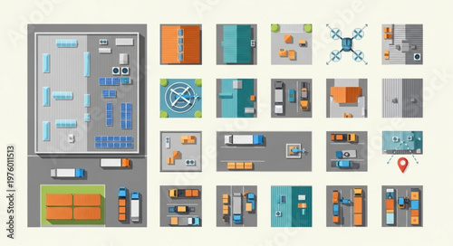Overhead View of Various Room and Building Elements.