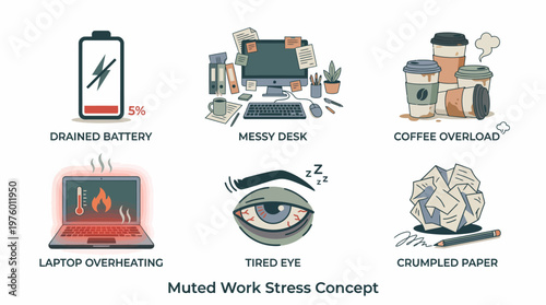 Muted Work Stress Concept: Depicting common challenges faced in a work environment