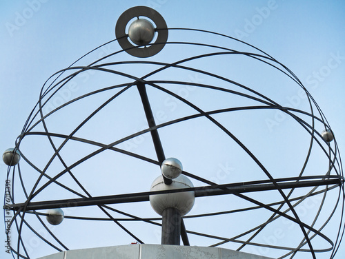 Canvas Print The World Clock Of Alexanderplatz, A Metal Globe On A Building Top, Berlin - Ger