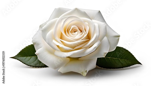 Solitary Rose's Elegance: A close-up captures the immaculate beauty of a pristine white rose, its delicate petals unfolding in a display of natural grace and subtle shadows. 