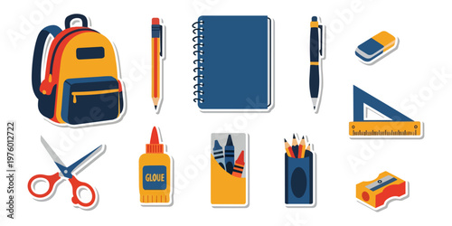 School supplies illustration collection on black background